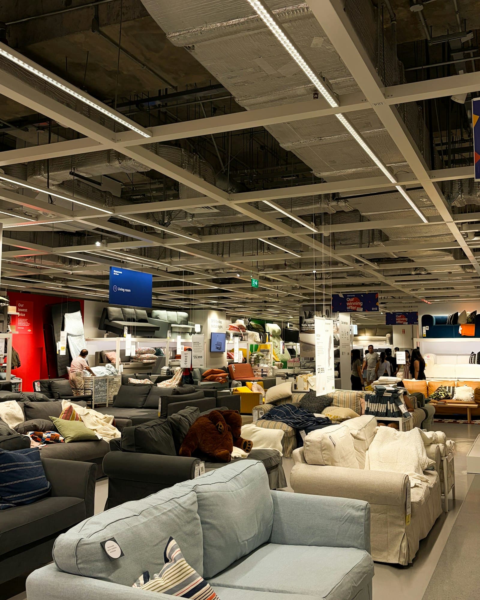 Sofas on display in a furniture showroom